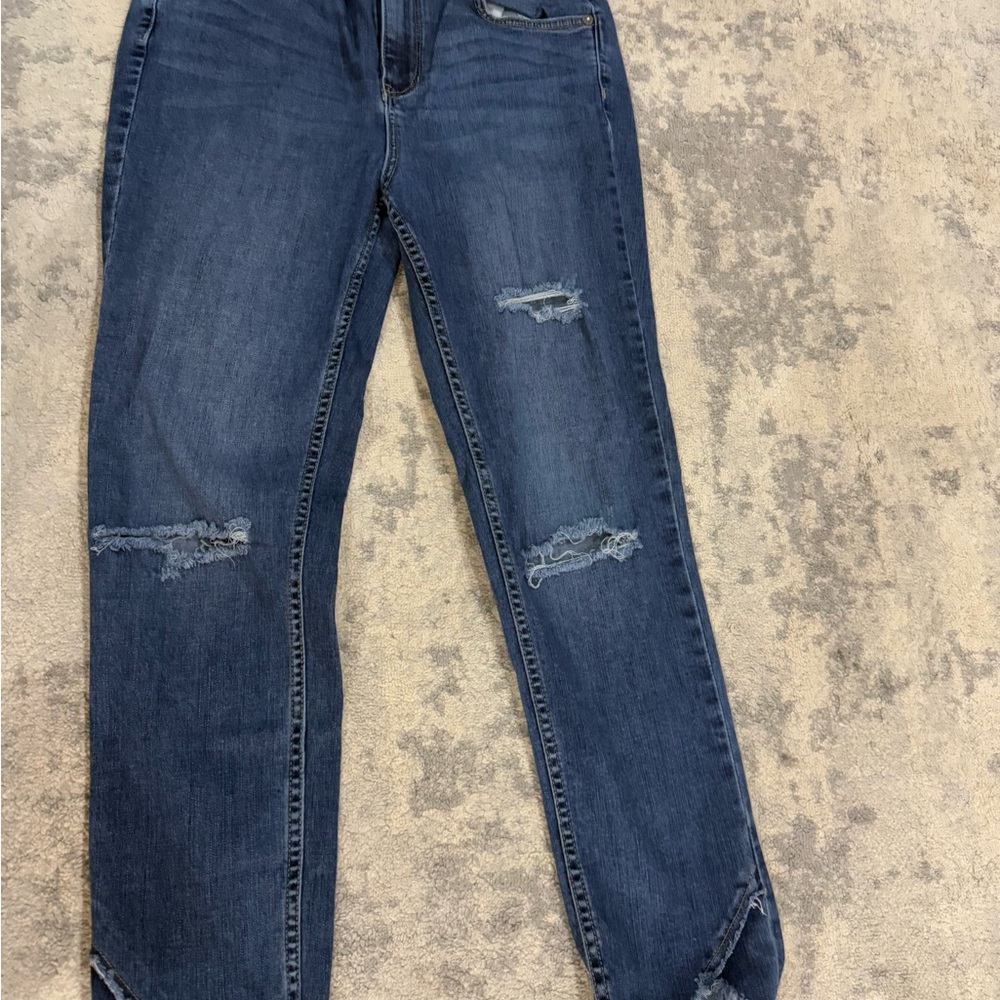 Free People Medium Wash Sunny Skinny Jeans Tulip Hems Distressed size 29 - Picture 2 of 7